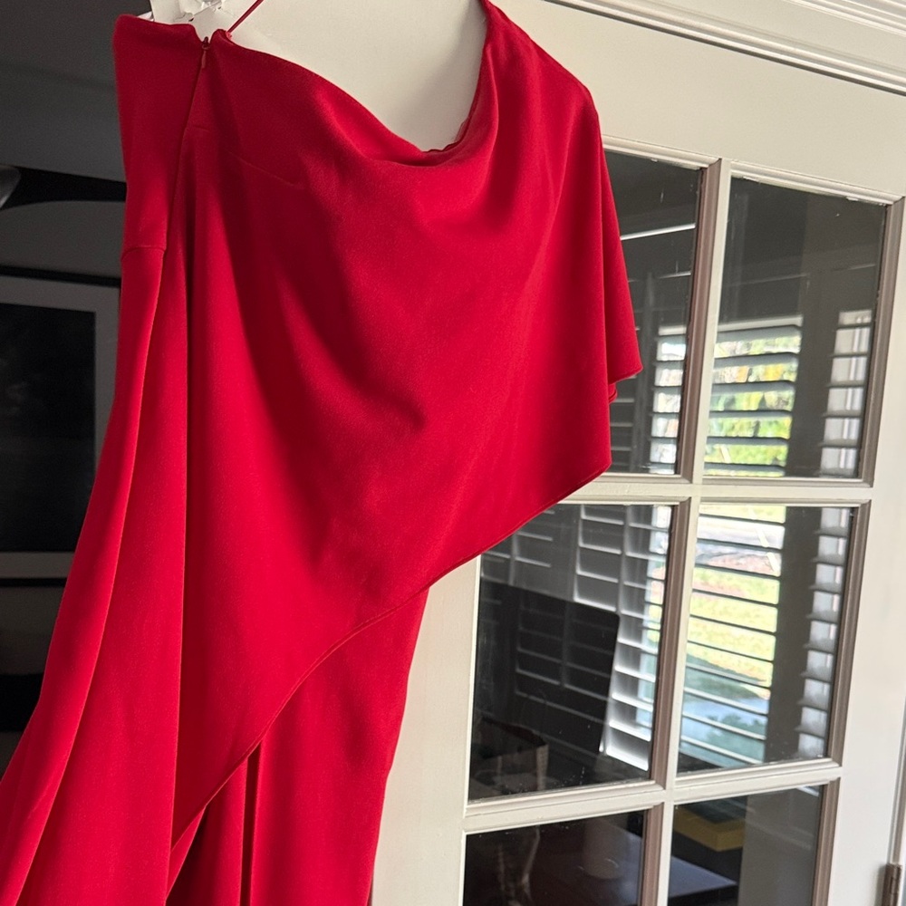 Adrianna Papell Asymmetrical Red jumpsuit. One shoulder